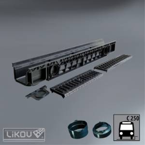 Caniveau likodrain RESINE WDR 100x20x15cm +2grilles FONTE 50cm+1bouchon