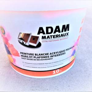 Peinture blanche acrylique premium Mate Adam Materiaux murs et plafonds interieurs/ seau 10Litres